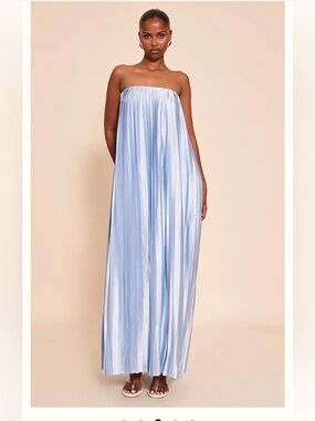Pretty Little Thing light blue satin pleated bandeau maxi dress